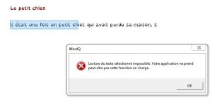 Message erreur WordQ